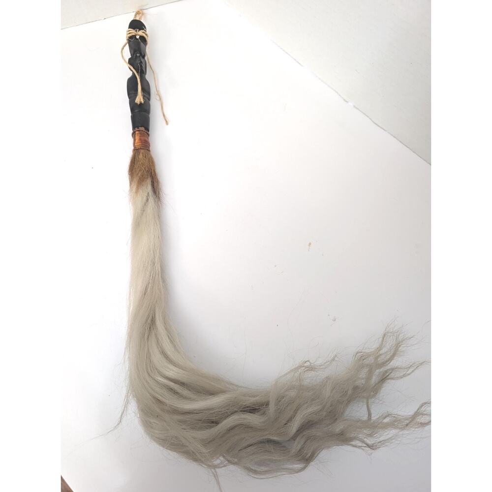 Vintage African Hand-Carved Ebony & Copper Fly Whisk Ceremonial Status Object